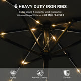 PURPLE LEAF Black Frame Tilting Market Umbrella with Lights Table Umbrella with Base Outside Patio