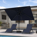 PURPLE LEAF Black Frame Tilting Market Umbrella with Lights Table Umbrella with Base Outside Patio