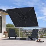 PURPLE LEAF Black Frame Tilting Market Umbrella with Lights Table Umbrella with Base Outside Patio