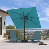 PURPLE LEAF Black Frame Tilting Market Umbrella with Lights Table Umbrella with Base Outside Patio