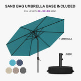 PURPLE LEAF Black Frame Outdoor Market Umbrellas Yard Tilting Patio Table Umbrella with Base