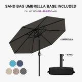 PURPLE LEAF Black Frame Outdoor Market Umbrellas Yard Tilting Patio Table Umbrella with Base