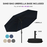 PURPLE LEAF Black Frame Outdoor Market Umbrellas Yard Tilting Patio Table Umbrella with Base