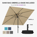 PURPLE LEAF Black Frame Outdoor Market Umbrellas Yard Tilting Patio Table Umbrella with Base