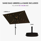 PURPLE LEAF Black Frame Tilting Market Umbrella with Lights Table Umbrella with Base Outside Patio