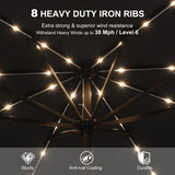 PURPLE LEAF Black Frame Tilting Market Umbrella with Lights Table Umbrella with Base Outside Patio