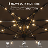 PURPLE LEAF Black Frame Tilting Market Umbrella with Lights Table Umbrella with Base Outside Patio