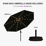 PURPLE LEAF Black Frame Tilting Market Umbrella with Lights Table Umbrella with Base Outside Patio