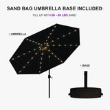 PURPLE LEAF Black Frame Tilting Market Umbrella with Lights Table Umbrella with Base Outside Patio