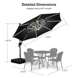 PURPLE LEAF Round Solar Lighted Cantilever Umbrella Outside Patio Umbrella with Lights