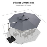 PURPLE LEAF Round Solar Lighted Cantilever Umbrella Outside Patio Umbrella with Lights