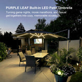 PURPLE LEAF Round Solar Lighted Cantilever Umbrella Outside Patio Umbrella with Lights