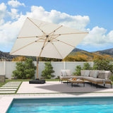 PURPLE LEAF Wood Grain Patio Umbrella with Base, Large Cantilever Umbrella for Garden