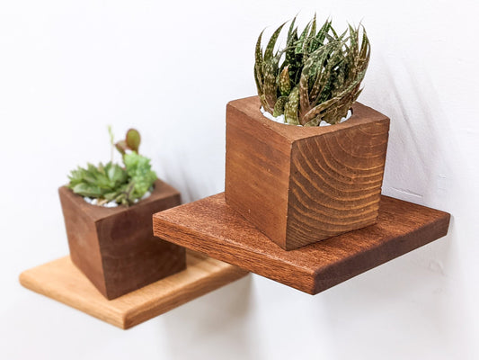 Small Rhombus Mahogany Floating Display Shelf
