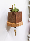 Mahogany Octagon Shelf with Key Hooks