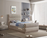 Paxton Twin Bed - Luxurious Chenille Upholstered Design with Channel Tufted Headboard for Elegance
