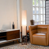 Pharos Contemporary Cylinder Floor Lamp with Brown Wood Base