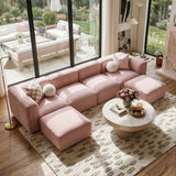 Philo Blush Pink Low Profile Modular Sectional Sofa (4-Seater+2 Ottomans)