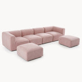 Philo Blush Pink Low Profile Modular Sectional Sofa (4-Seater+2 Ottomans)