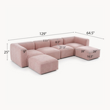 Philo Blush Pink Low Profile Modular Sectional Sofa (4-Seater+2 Ottomans)