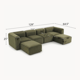 Philo Performance Velvet Low Profile Modular Sectional Sofa (4-Seater+2 Ottomans)