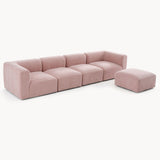 Philo Blush Pink Low Profile Modular Sectional Sofa (4-Seater+Ottoman)