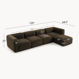 Philo Performance Velvet Low Profile Modular Sectional Sofa (4-Seater+Ottoman)
