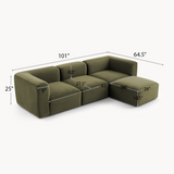 Philo Performance Velvet Low Profile Modular Sectional Sofa (3-Seater+Ottoman)
