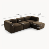 Philo Performance Velvet Low Profile Modular Sectional Sofa (3-Seater+Ottoman)