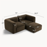 Philo Performance Velvet Low Profile Modular Sectional Sofa (Loveseat+Ottoman)