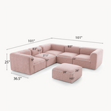 Philo Blush Pink Low Profile Reversible Modular L Sectional Sofa (5-Seater+Ottoman)