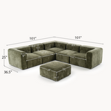 Philo Chenille Low Profile Reversible Modular L Sectional Sofa (5-Seater+Ottoman)