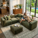 Philo Chenille Low Profile Reversible Modular L Sectional Sofa (5-Seater+Ottoman)