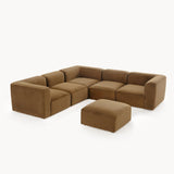 Philo Performance Velvet Low Profile Reversible Modular L Sectional Sofa with Ottoman (5-Seater+Ottoman)