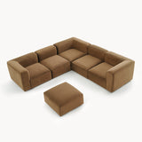 Philo Performance Velvet Low Profile Reversible Modular L Sectional Sofa with Ottoman (5-Seater+Ottoman)