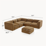Philo Performance Velvet Low Profile Reversible Modular L Sectional Sofa with Ottoman (5-Seater+Ottoman)