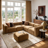 Philo Performance Velvet Low Profile Reversible Modular L Sectional Sofa with Ottoman (5-Seater+Ottoman)