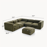 Philo Performance Velvet Low Profile Reversible Modular L Sectional Sofa with Ottoman (5-Seater+Ottoman)
