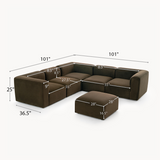 Philo Performance Velvet Low Profile Reversible Modular L Sectional Sofa with Ottoman (5-Seater+Ottoman)