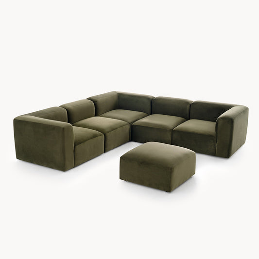 Philo Performance Velvet Low Profile Reversible Modular L Sectional Sofa with Ottoman (5-Seater+Ottoman)