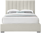 Pierce Mid Century Modern Bed with Deep Channel Tufted Headboard and Elegant Gold & Chrome Legs