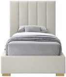 Pierce Mid Century Modern Bed with Deep Channel Tufted Headboard and Elegant Gold & Chrome Legs