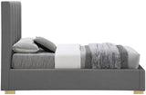 Pierce Mid Century Modern Bed with Deep Channel Tufted Headboard and Elegant Gold & Chrome Legs