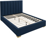 Pierce Mid Century Modern Bed with Deep Channel Tufted Headboard and Elegant Gold & Chrome Legs
