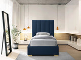 Pierce Mid Century Modern Bed with Deep Channel Tufted Headboard and Elegant Gold & Chrome Legs
