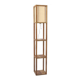 Pinnacle Shelf Floor Lamp For Bedroom/Living Room, Natural Wood with Long Shade