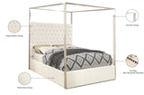 Porter Canopy Bed with Elegant Tufted Headboard and Chrome Frame for Luxurious Bedroom Décor