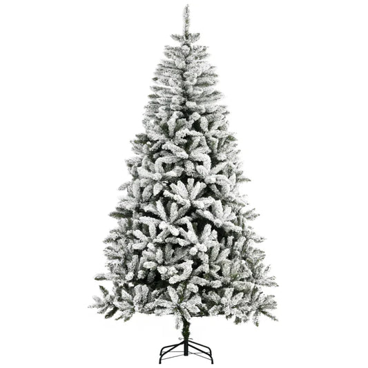 HOMCOM 7.5' Tall Unlit Snow Flocked Pine Artificial Christmas Tree with Realistic Branches, Green