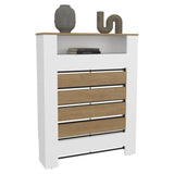 Radiator Cover Mistral Cabinet with Slatted Panel, Modern Home Furniture for Heating Units, Ventilated Decorative Enclosure with White and Natural Wood Tones, Additional Shelf Space for Contemporary Interiors
