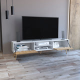 TUHOME Huna TV Stand with Hinged Storage Drawers, Central Open Shelves and Cable Management Offering Modern Entertainment Organization and Durable Engineered Wood Construction with Spacious Top Surface for Media Setups